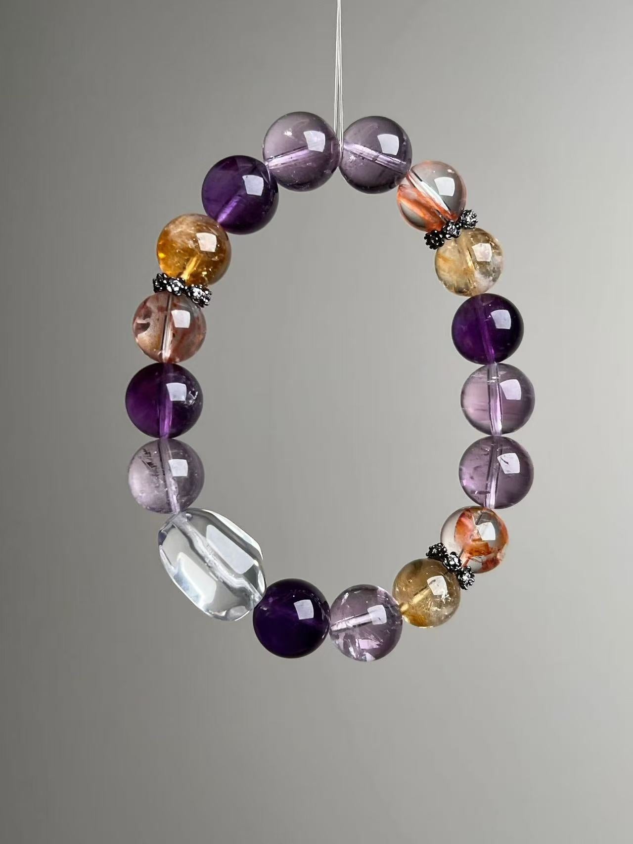 天然アメジスト、シトリン、ホワイトクリスタル、レッドインクルージョン、パープルアゼツライト、錦鯉インクルージョン、イエロータワークリスタル 多宝ブレスレット